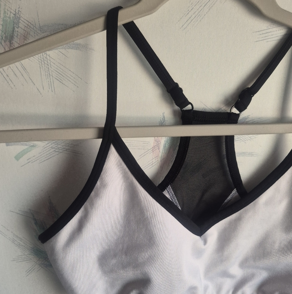 PINK Victoria's Secret White & Black Racerback Sports Bra - Picture 2 of 7